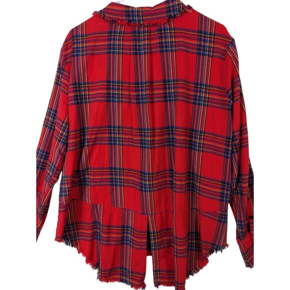 Jaded Gypsy Women size S/M Button Front Flannel Shirt Red Plaid Fringe Hippie - Picture 12 of 12